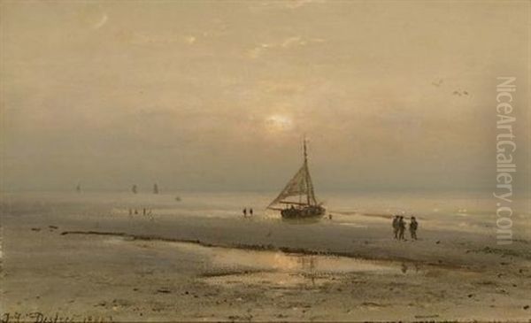 A Beach Scene At Dusk Oil Painting by Johannes Joseph Destree