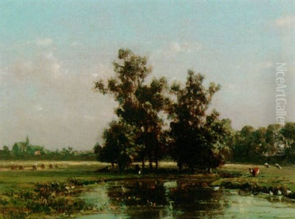 A Hazy Afternoon Oil Painting by Johannes Joseph Destree