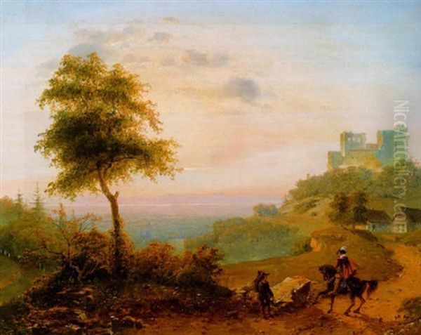 Ansicht Ort Und Burg Eberstein Bei Baden Baden Oil Painting by Johannes Joseph Destree