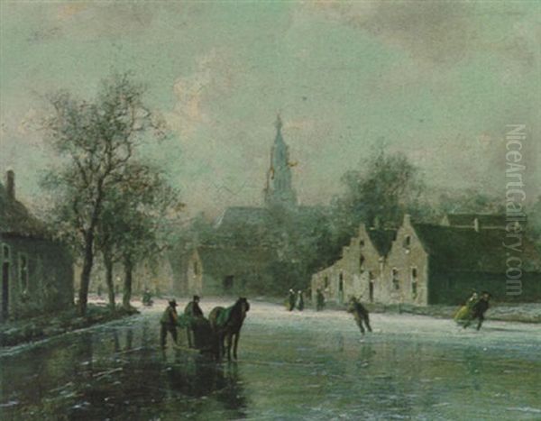 Eisvergnugen Am Kanal Oil Painting by Johannes Joseph Destree