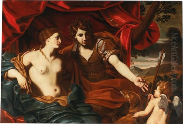 Venus And Adonis (collaboration W/workshop) Oil Painting by Michele Desubleo