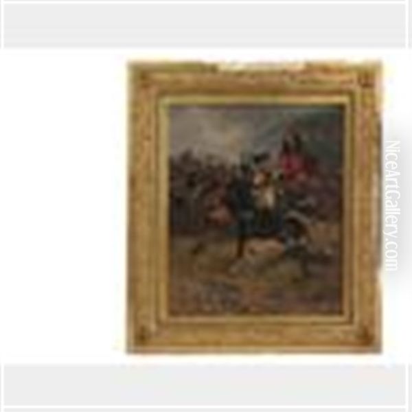 Napoleonic Cavalryman Capturing An English Flag Oil Painting by Raymond Desvarreux