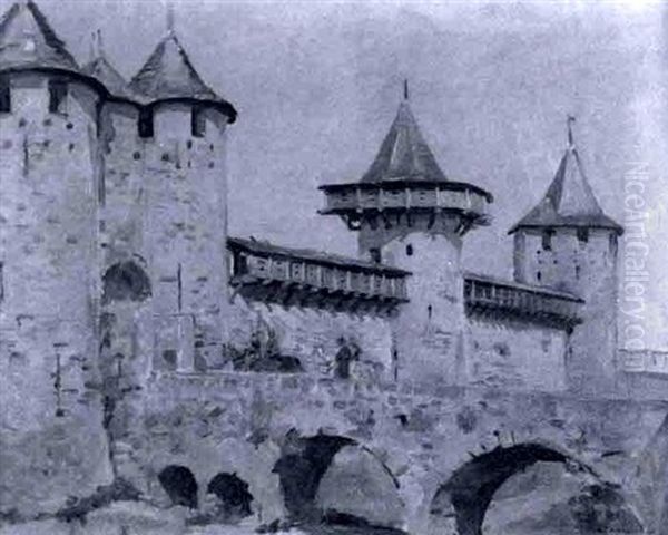 A Carcassonne Oil Painting by Raymond Desvarreux