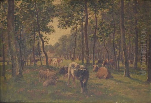 Vaches Sous Les Arbres Oil Painting by James Desvarreux-Larpenteur