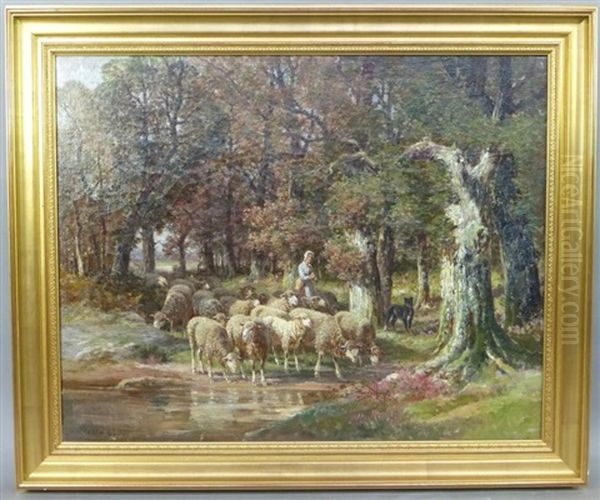 Bergere Et Son Mouton Oil Painting by James Desvarreux-Larpenteur