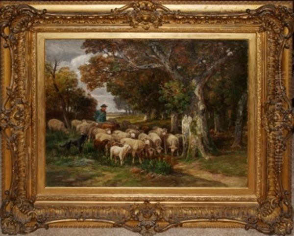 Shepherd And Flock Oil Painting by James Desvarreux-Larpenteur