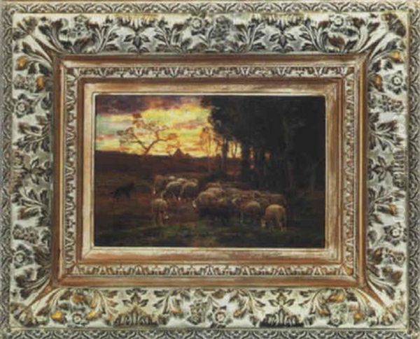 Tending The Flock Oil Painting by James Desvarreux-Larpenteur