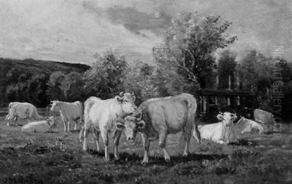 Landscape With Cows Oil Painting by James Desvarreux-Larpenteur