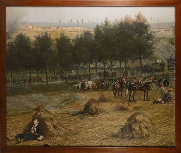 Ambulance, Blesses Et Soldats Au Repos (fragment Du Panorama De Rezonville) Oil Painting by Edouard Jean Baptiste Detaille