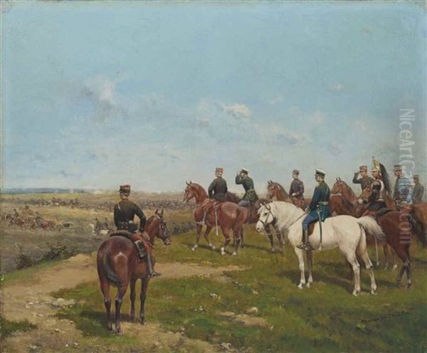 Le General Mac Mahon (1808-1893) Observant Un Exercice Militaire Oil Painting by Edouard Jean Baptiste Detaille