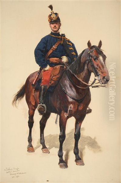 A Cavalry Soldier Oil Painting by Edouard Jean Baptiste Detaille