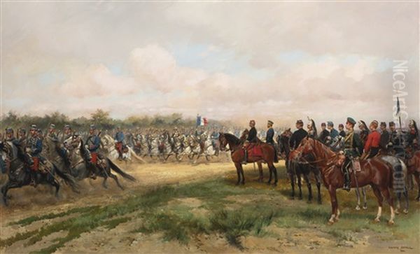 Defile De Cavalerie Aux Grandes Manoeuvres Oil Painting by Edouard Jean Baptiste Detaille