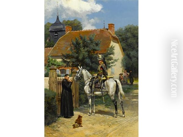 A Halt In The Village Oil Painting by Edouard Jean Baptiste Detaille