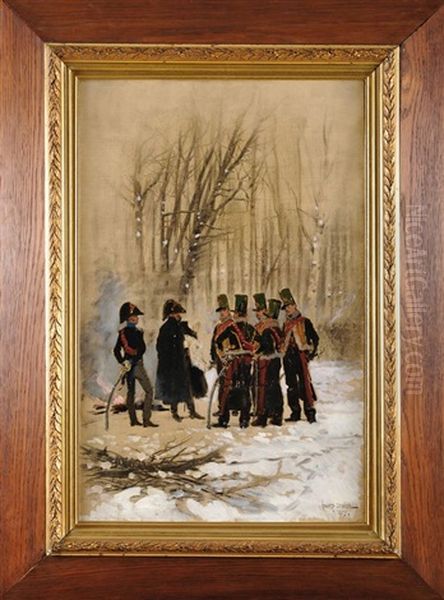 General Et Aide De Camp Entoures De Hussards Du 7e Regiment Oil Painting by Edouard Jean Baptiste Detaille