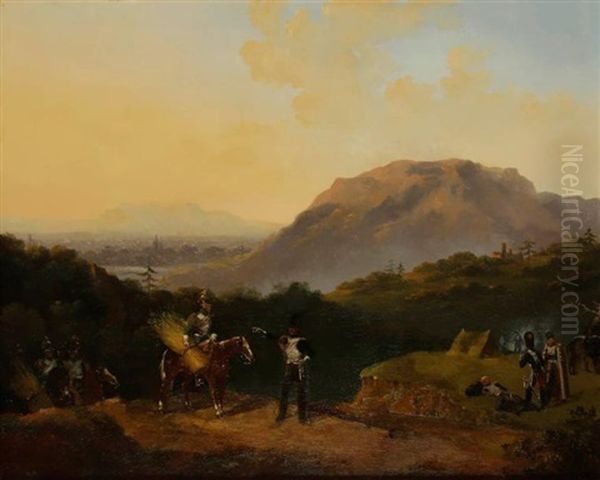 Soldats Dans Un Paysage Montagneux Oil Painting by Edouard Jean Baptiste Detaille