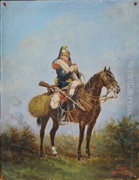 A Soldier On Horseback Oil Painting by Edouard Jean Baptiste Detaille