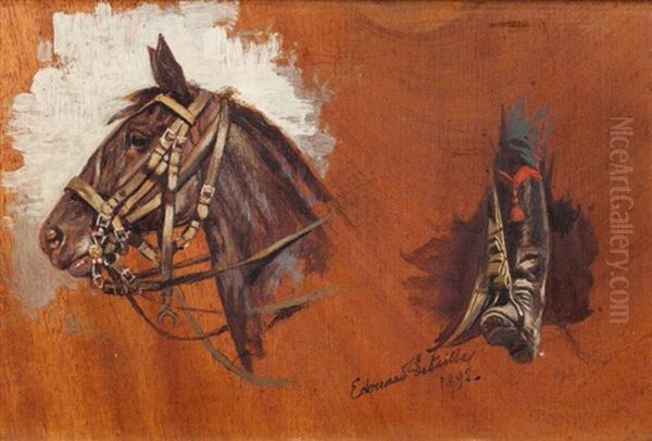 Etude Pour Une Tete De Cheval Et Un Etrier (study) Oil Painting by Edouard Jean Baptiste Detaille