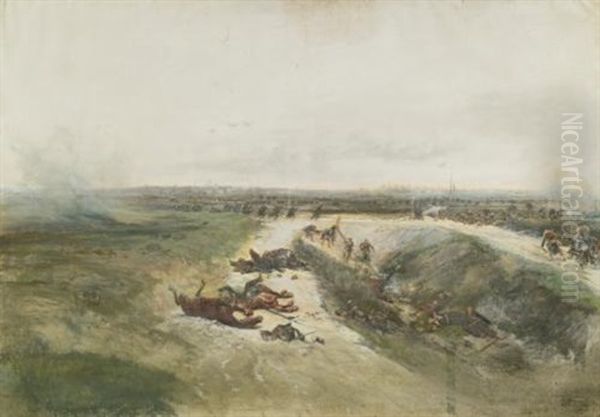 Une L'offensive Militaire (study For The Panorama Of The Battle Of Champigny) Oil Painting by Edouard Jean Baptiste Detaille