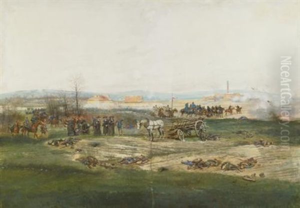 La Battaille De Champigny (study For The Panorama Of The Battle Of Champigny) Oil Painting by Edouard Jean Baptiste Detaille