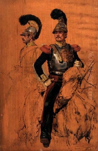 Deux Cuirassiers (study) Oil Painting by Edouard Jean Baptiste Detaille