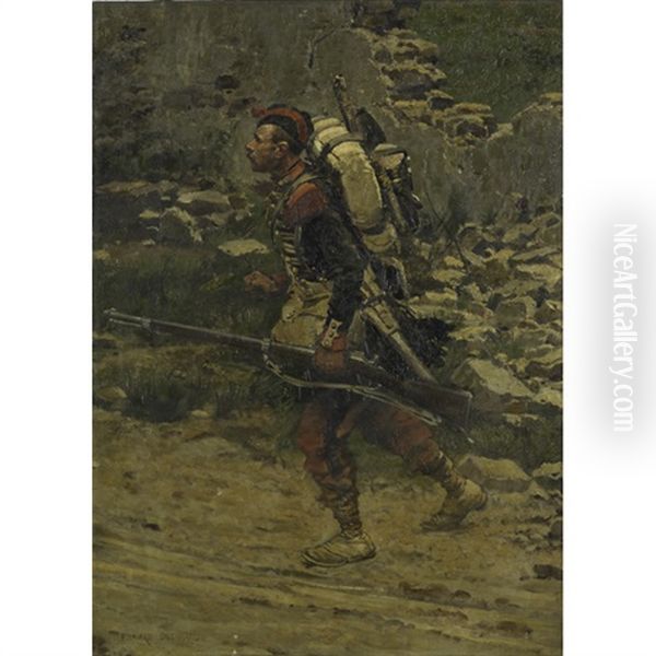 A French Infantry Soldier Oil Painting by Edouard Jean Baptiste Detaille