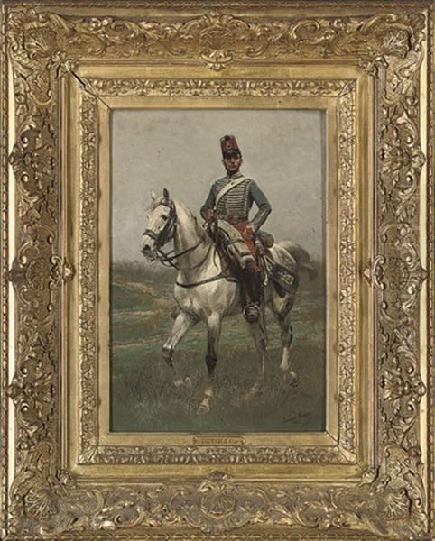 A French Cavalryman Oil Painting by Edouard Jean Baptiste Detaille