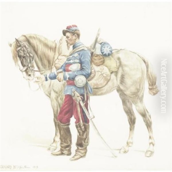 Officer And His Horse Oil Painting by Edouard Jean Baptiste Detaille