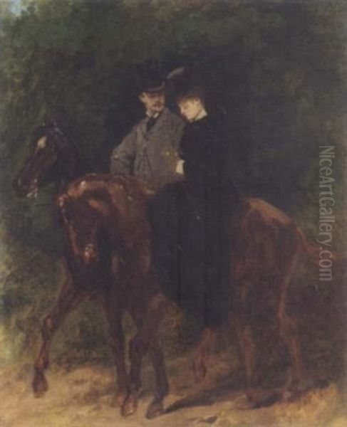 A Couple Out Riding Oil Painting by Edouard Jean Baptiste Detaille