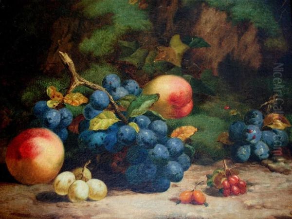 Still Life Of Fruit Against A Mossy Bank Oil Painting by Henry Archibald Major