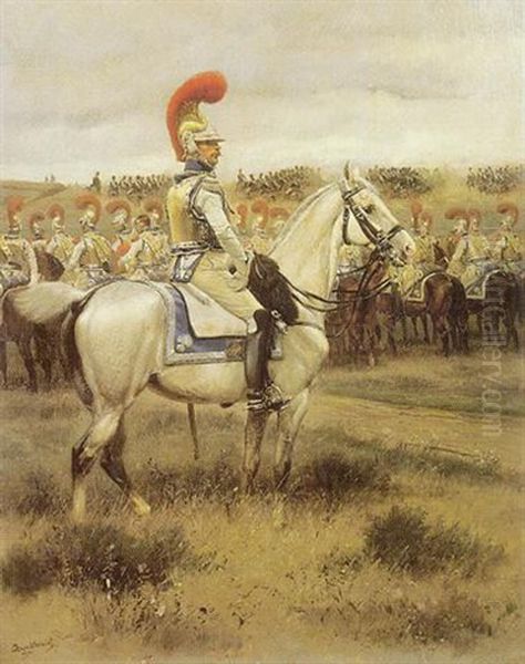 Carabinier A Cheval Avec Sa Troupe Oil Painting by Edouard Jean Baptiste Detaille