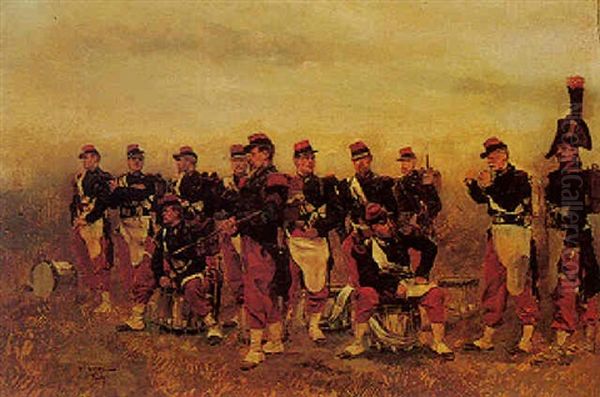 Soldiers On The Field Oil Painting by Edouard Jean Baptiste Detaille