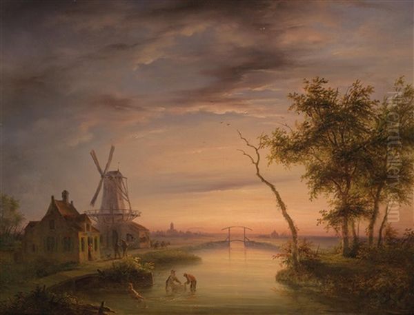 Das Einholen Der Netze Oil Painting by Eugene Napoleon Deterre