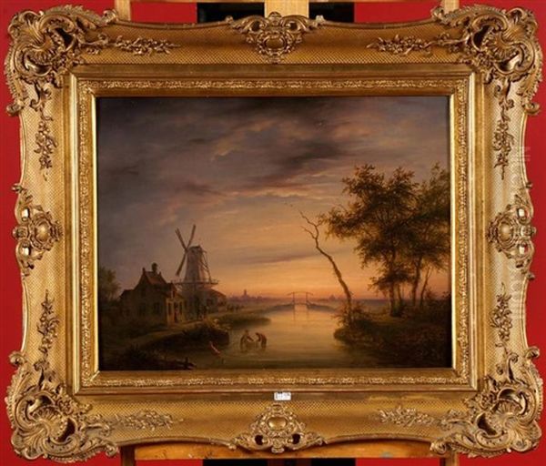 Pecheurs Au Crepuscule Oil Painting by Eugene Napoleon Deterre