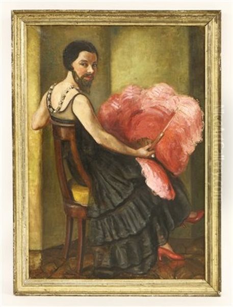 A Bearded Lady Holding An Ostrich Feather by Helene Detroyat