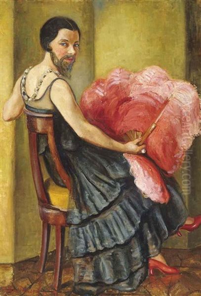 A Bearded Lady Holding An Ostrich Feather Fan by Helene Detroyat