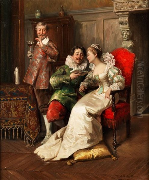 Die Lesestunde Oil Painting by Cesare Auguste Detti