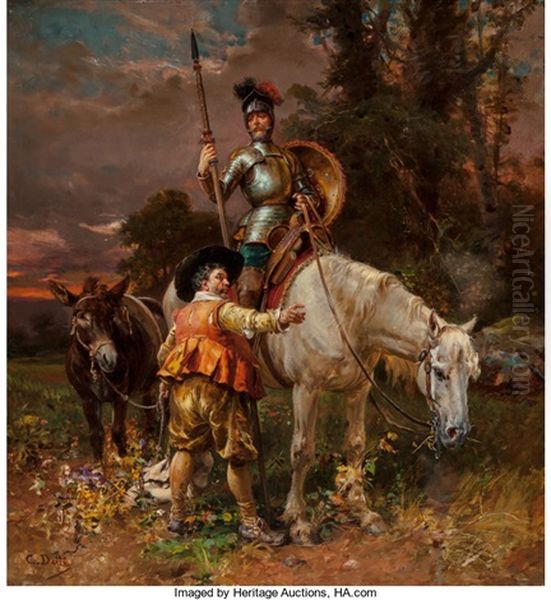 Don Quixote And Sancho Panza Oil Painting by Cesare Auguste Detti