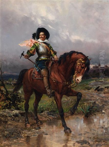 Knight On Horseback Oil Painting by Cesare Auguste Detti