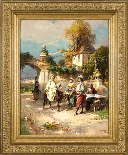 Frohlicher Empfang Eines Monchs Oil Painting by Cesare Auguste Detti