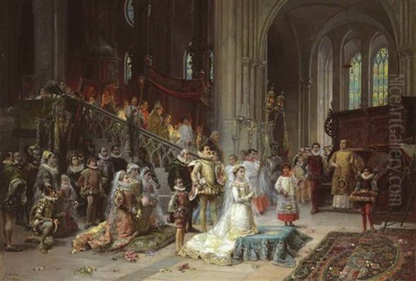 A Coronation Oil Painting by Cesare Auguste Detti