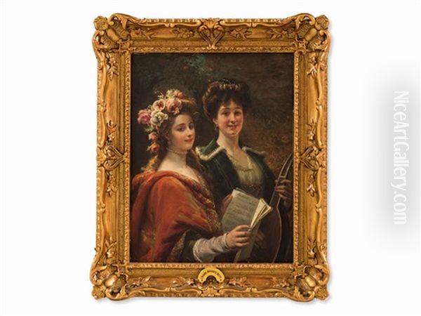 Two Musicians Oil Painting by Cesare Auguste Detti