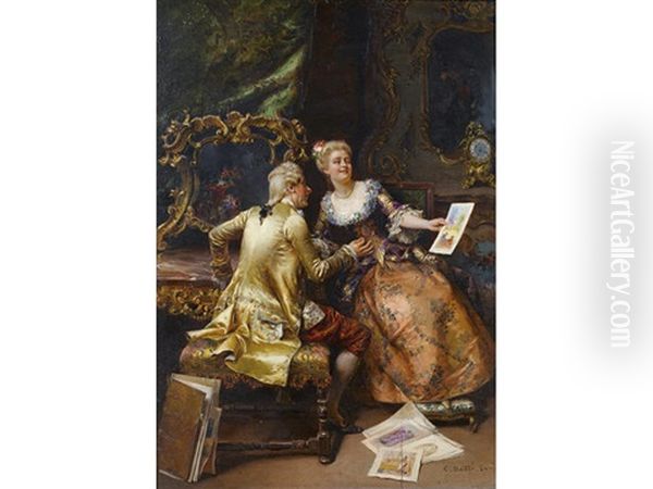 Her Drawing Master's Critique Oil Painting by Cesare Auguste Detti