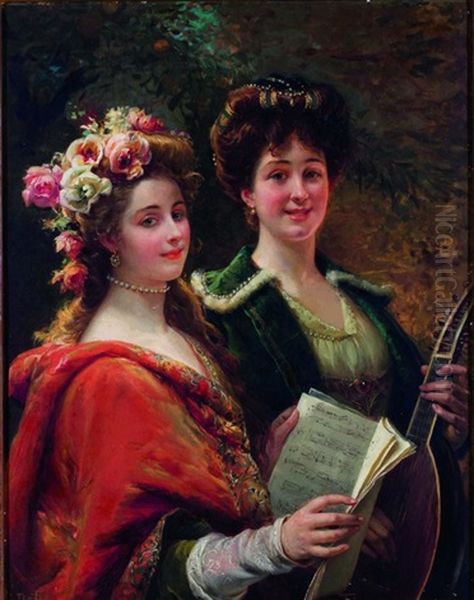 The Soloist And The Lutist Oil Painting by Cesare Auguste Detti