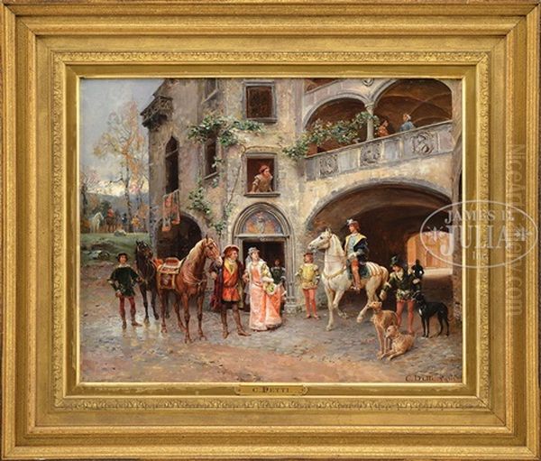 Leaving The Villa Oil Painting by Cesare Auguste Detti