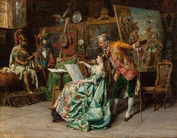 Art Lesson (in The Artist's Studio) Oil Painting by Cesare Auguste Detti