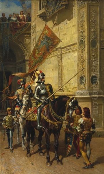 To The Joust Oil Painting by Cesare Auguste Detti