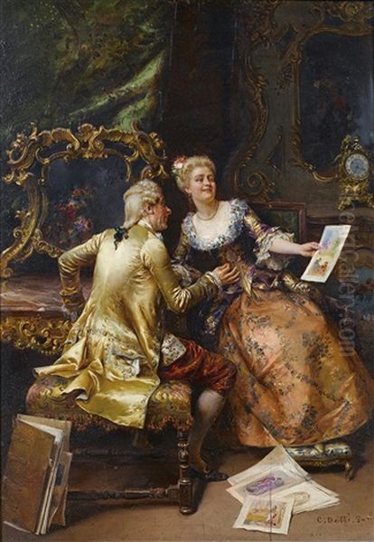 Her Drawing Master's Critique Oil Painting by Cesare Auguste Detti