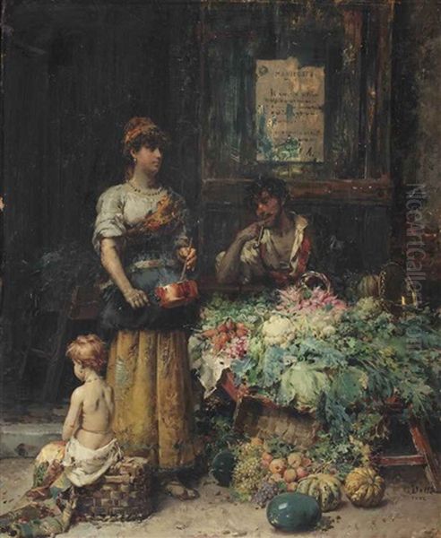 A Woman Selling Vegetables Oil Painting by Cesare Auguste Detti