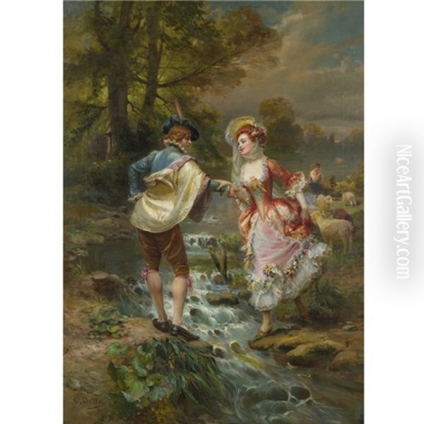 Tres Galant Oil Painting by Cesare Auguste Detti