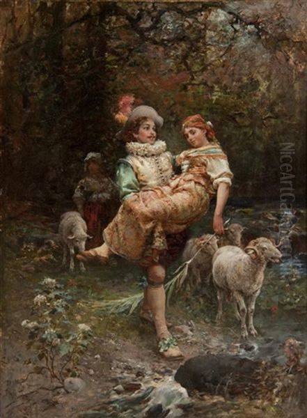 A Fair Burden Oil Painting by Cesare Auguste Detti